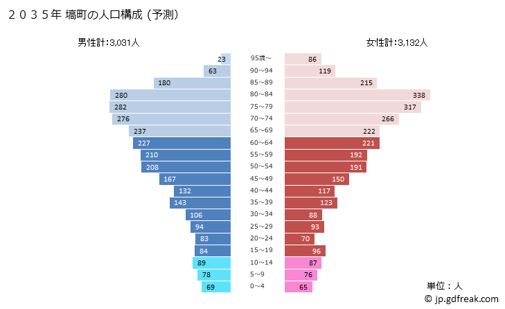 グラフ 塙町(ﾊﾅﾜﾏﾁ 福島県)の人口と世帯 2035年の人口ピラミッド（予測）