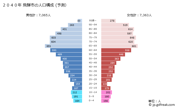 グラフ 飛騨市(ﾋﾀﾞｼ 岐阜県)の人口と世帯 2040年の人口ピラミッド（予測）