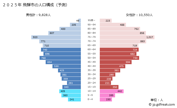 グラフ 飛騨市(ﾋﾀﾞｼ 岐阜県)の人口と世帯 2025年の人口ピラミッド