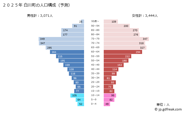 グラフ 白川町(ｼﾗｶﾜﾁｮｳ 岐阜県)の人口と世帯 2025年の人口ピラミッド