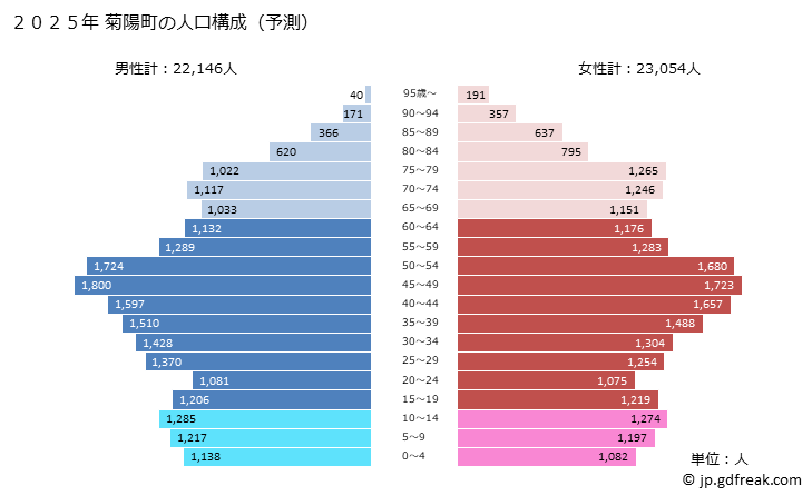 グラフ 菊陽町(ｷｸﾖｳﾏﾁ 熊本県)の人口と世帯 2025年の人口ピラミッド