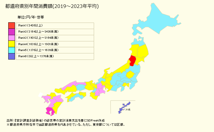 グラフ 醤油(しょうゆ)の家計消費支出 醤油(しょうゆ)の都道府県別年間家計消費支出