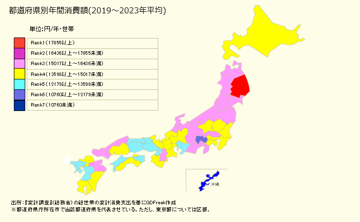 グラフ NHK放送受信料の家計消費支出 NHK放送受信料の都道府県別年間家計消費支出