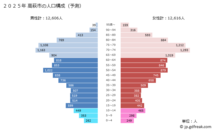 グラフ 高萩市(ﾀｶﾊｷﾞｼ 茨城県)の人口と世帯 2025年の人口ピラミッド