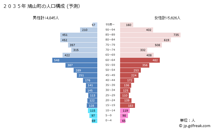 グラフ 鳩山町(ﾊﾄﾔﾏﾏﾁ 埼玉県)の人口と世帯 2035年の人口ピラミッド（予測）