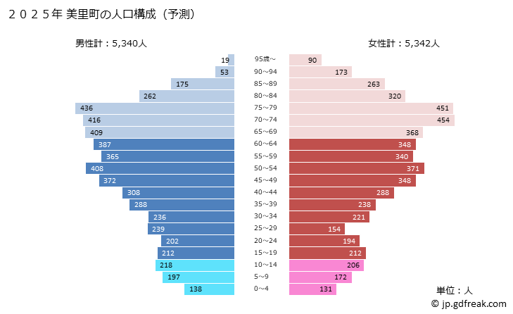 グラフ 美里町(ﾐｻﾄﾏﾁ 埼玉県)の人口と世帯 2025年の人口ピラミッド