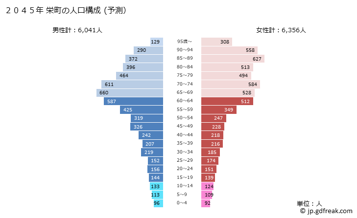 グラフ 栄町(ｻｶｴﾏﾁ 千葉県)の人口と世帯 2045年の人口ピラミッド（予測）
