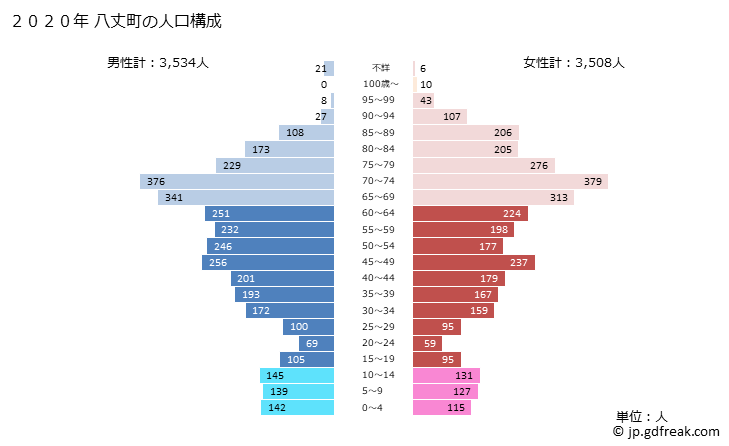グラフ 八丈町(ﾊﾁｼﾞｮｳﾏﾁ 東京都)の人口と世帯 2020年の人口ピラミッド