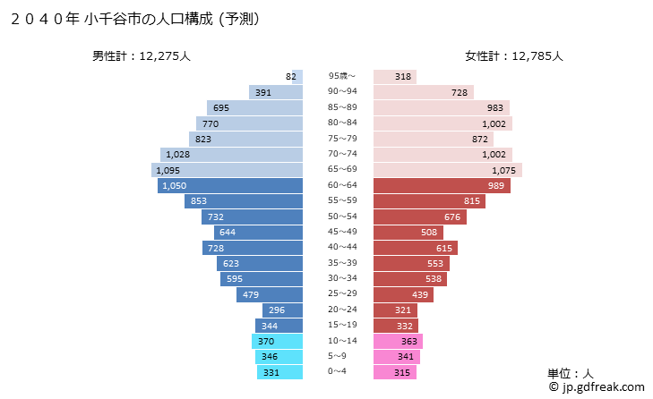 グラフ 小千谷市(ｵﾁﾞﾔｼ 新潟県)の人口と世帯 2040年の人口ピラミッド（予測）