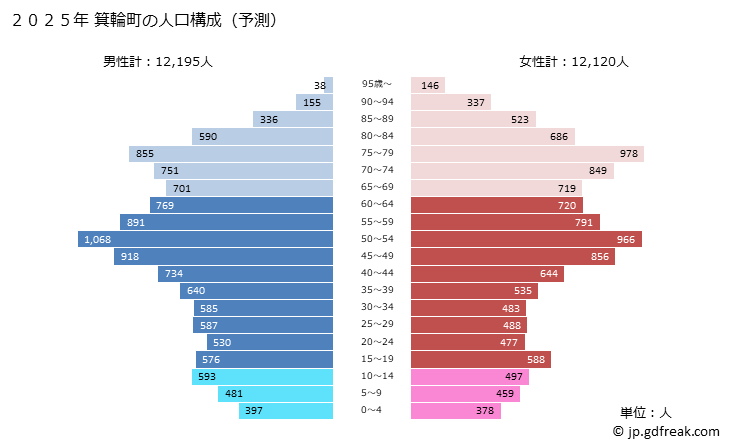 グラフ 箕輪町(ﾐﾉﾜﾏﾁ 長野県)の人口と世帯 2025年の人口ピラミッド