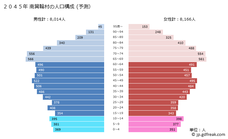 グラフ 南箕輪村(ﾐﾅﾐﾐﾉﾜﾑﾗ 長野県)の人口と世帯 2045年の人口ピラミッド（予測）
