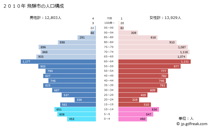 グラフ 飛騨市(ﾋﾀﾞｼ 岐阜県)の人口と世帯 2010年の人口ピラミッド