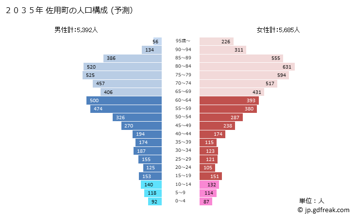 グラフ 佐用町(ｻﾖｳﾁｮｳ 兵庫県)の人口と世帯 2035年の人口ピラミッド（予測）