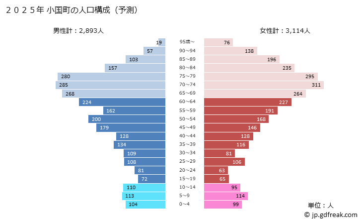 グラフ 小国町(ｵｸﾞﾆﾏﾁ 熊本県)の人口と世帯 2025年の人口ピラミッド