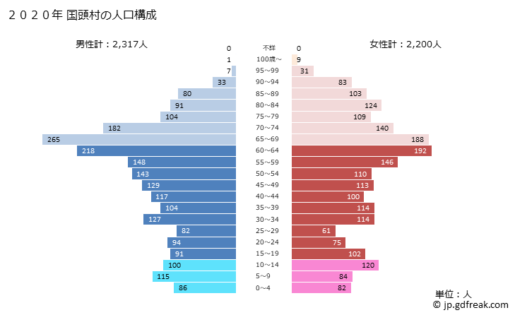グラフ 国頭村(ｸﾆｶﾞﾐｿﾝ 沖縄県)の人口と世帯 2020年の人口ピラミッド
