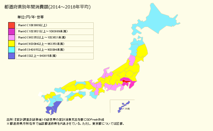 グラフ <食料>の家計消費支出 都道府県別年間家計消費支出