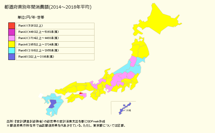 グラフ 生うどん・そばの家計消費支出 都道府県別年間家計消費支出