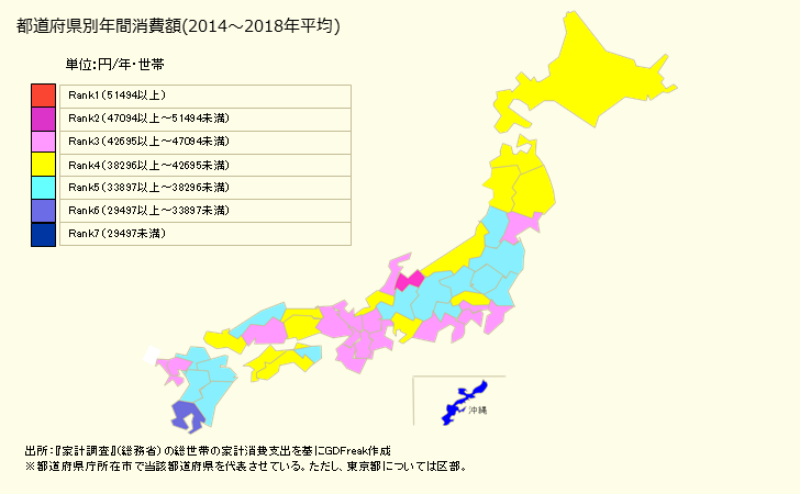 グラフ <鮮魚>の家計消費支出 都道府県別年間家計消費支出