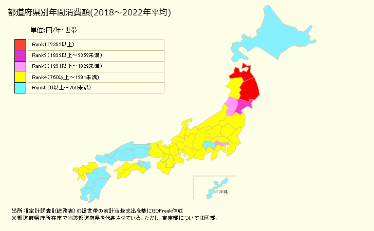 グラフ ホタテ貝の家計消費支出 ホタテ貝の都道府県別年間家計消費支出