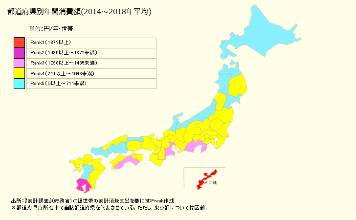 グラフ かつお節・削り節の家計消費支出 都道府県別年間家計消費支出