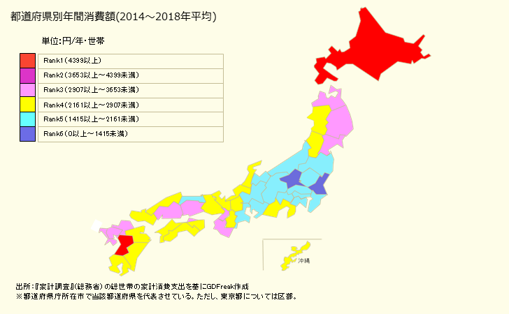 グラフ 他の生鮮肉の家計消費支出 都道府県別年間家計消費支出