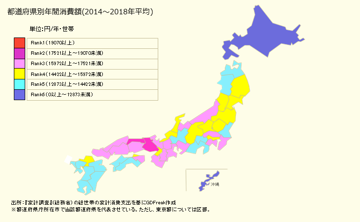 グラフ 牛乳の家計消費支出 都道府県別年間家計消費支出