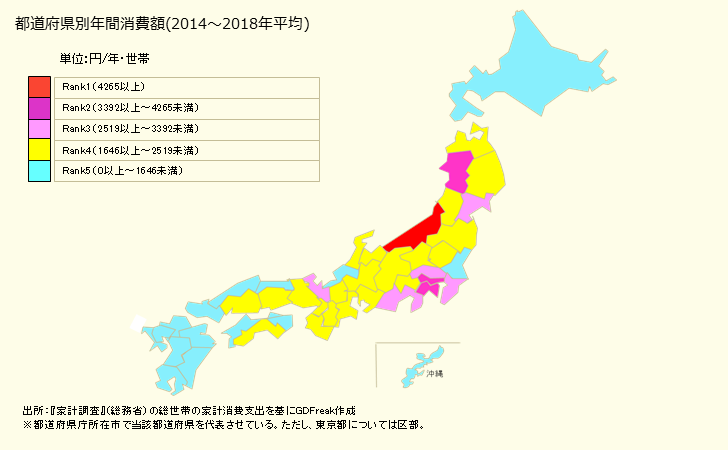 グラフ さやまめの家計消費支出 都道府県別年間家計消費支出