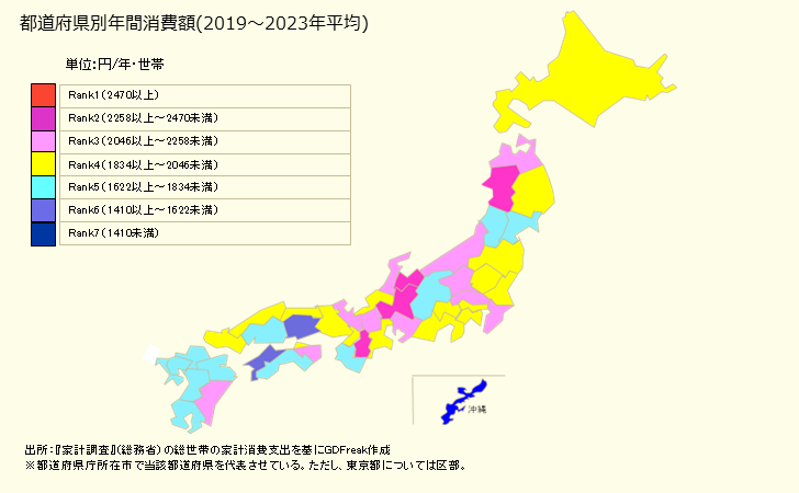 グラフ 生椎茸(なましいたけ)の家計消費支出 都道府県別年間家計消費支出