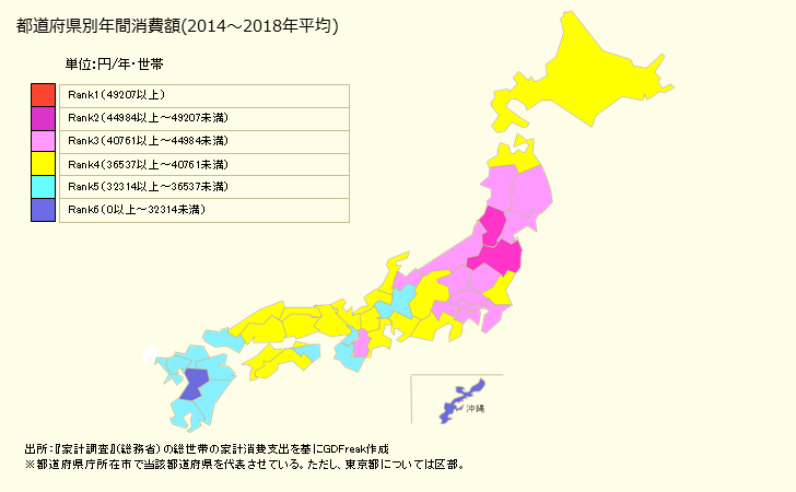 グラフ <果物>の家計消費支出 都道府県別年間家計消費支出