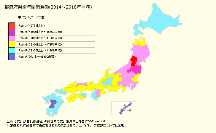 グラフ <生鮮果物>の家計消費支出 都道府県別年間家計消費支出
