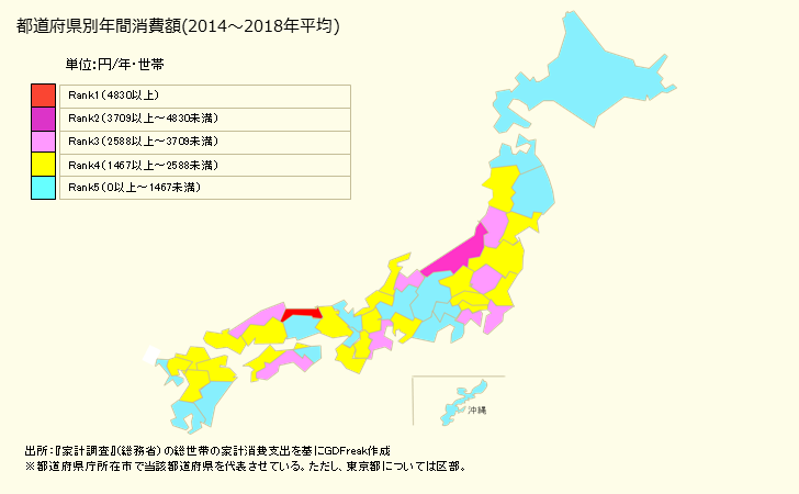 グラフ <梨>の家計消費支出 都道府県別年間家計消費支出