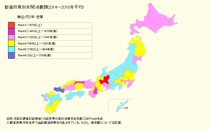 グラフ <柿>の家計消費支出 都道府県別年間家計消費支出