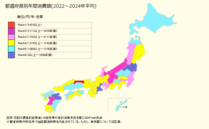 グラフ <すいか>の家計消費支出 都道府県別年間家計消費支出