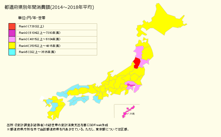 グラフ <他の果物>の家計消費支出 都道府県別年間家計消費支出