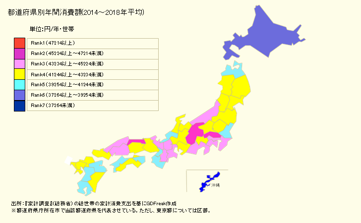 グラフ <油脂・調味料>の家計消費支出 都道府県別年間家計消費支出