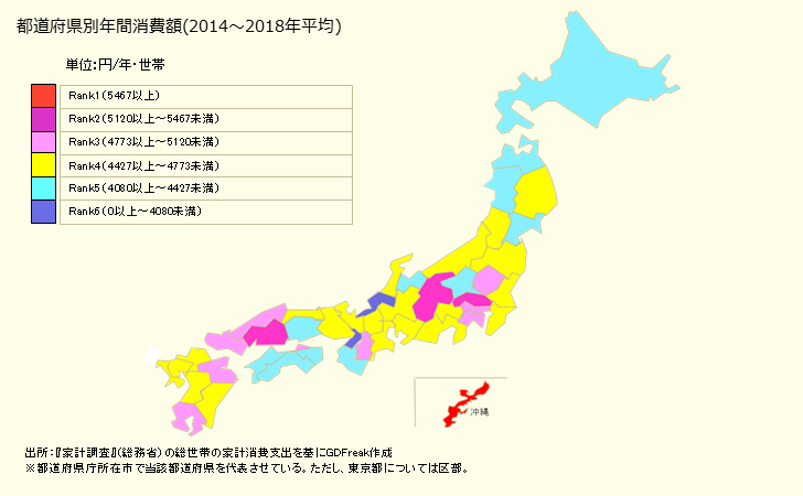 グラフ <油脂>の家計消費支出 都道府県別年間家計消費支出