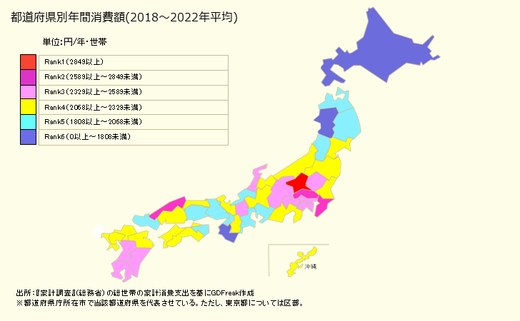 グラフ ドレッシングの家計消費支出 ドレッシングの都道府県別年間家計消費支出