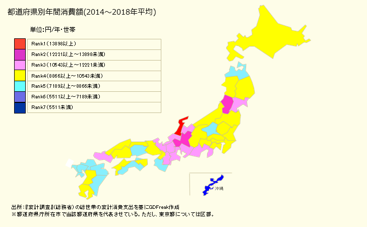 グラフ 他の和生菓子の家計消費支出 都道府県別年間家計消費支出