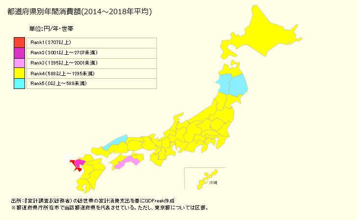 グラフ <カステラ>の家計消費支出 都道府県別年間家計消費支出