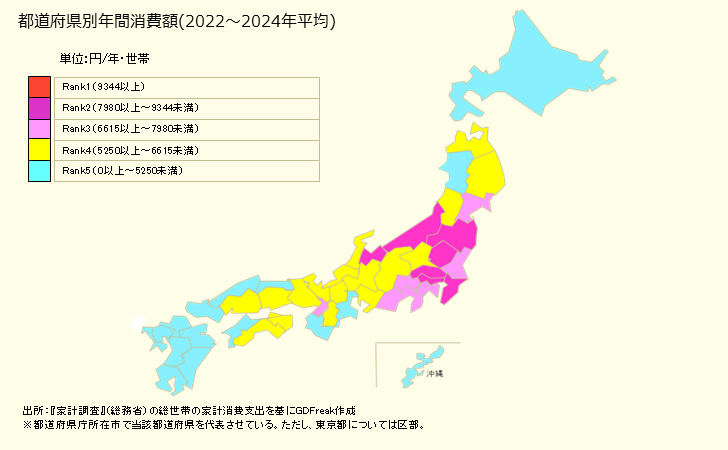 グラフ サラダの家計消費支出 都道府県別年間家計消費支出