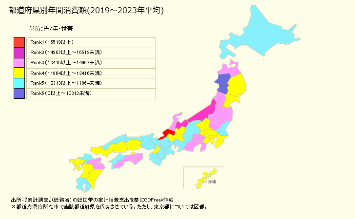グラフ 天ぷら・フライの家計消費支出 天ぷら・フライの都道府県別年間家計消費支出