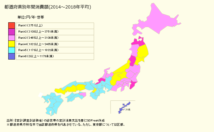 グラフ 焼き鳥の家計消費支出 都道府県別年間家計消費支出