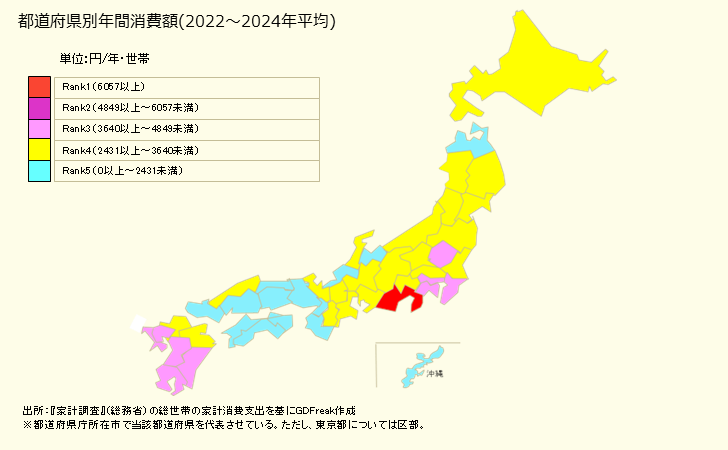グラフ 緑茶の家計消費支出 都道府県別年間家計消費支出