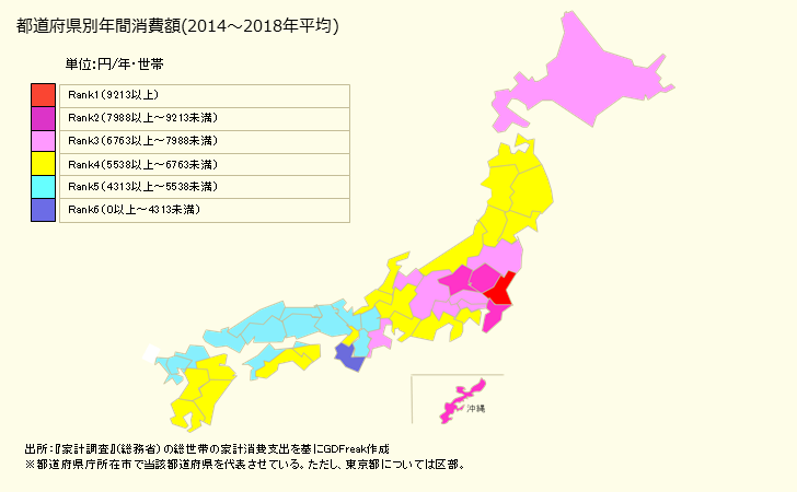 グラフ 茶飲料の家計消費支出 都道府県別年間家計消費支出