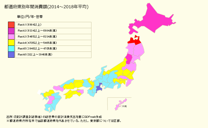 グラフ 炭酸飲料の家計消費支出 都道府県別年間家計消費支出
