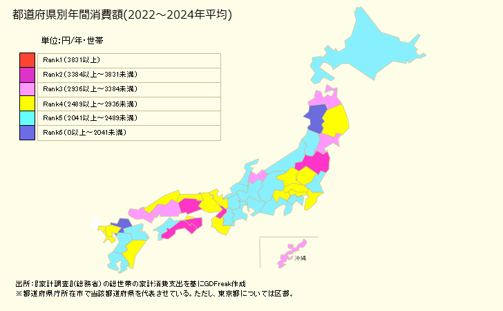 グラフ <乳飲料>の家計消費支出 都道府県別年間家計消費支出
