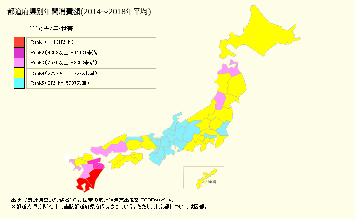 グラフ <焼酎>の家計消費支出 都道府県別年間家計消費支出
