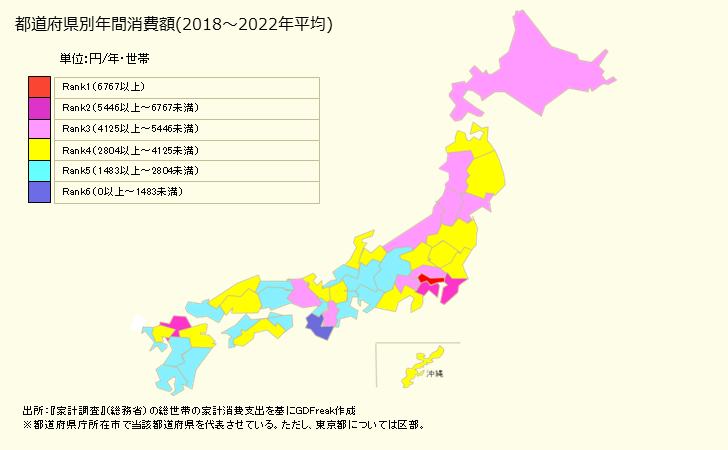 グラフ ワインの家計消費支出 都道府県別年間家計消費支出