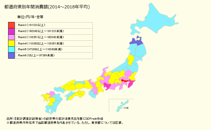 グラフ <食事代>の家計消費支出 都道府県別年間家計消費支出