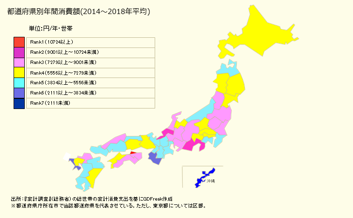 グラフ <日本そば・うどん>の家計消費支出 都道府県別年間家計消費支出